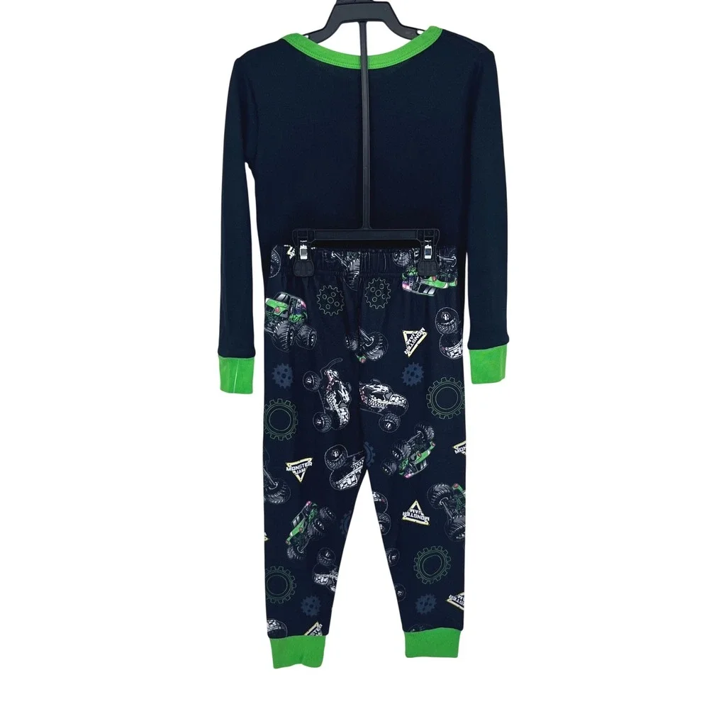 Monster Truck Pajama Set Boys Size 6 Black Green Grave Digger Max-D Graphic 2PC